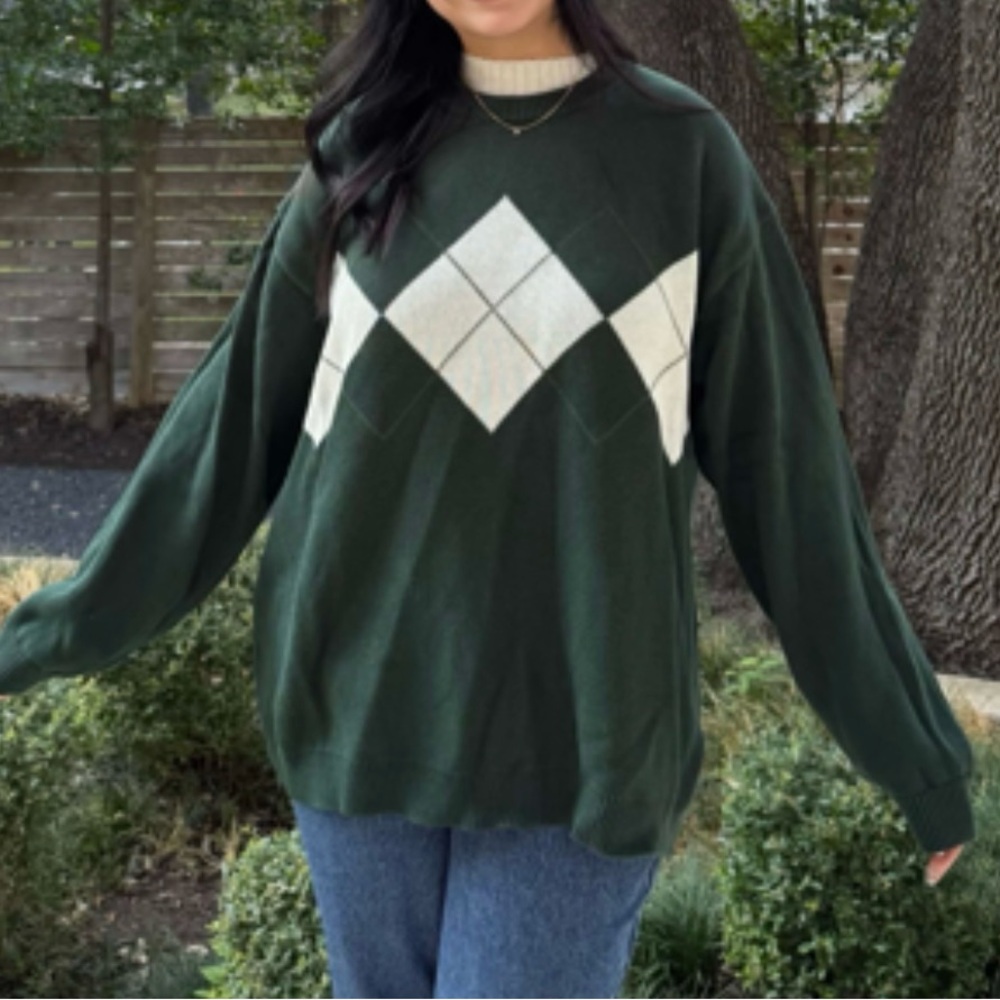 Green Argyle Grandpa Sweater